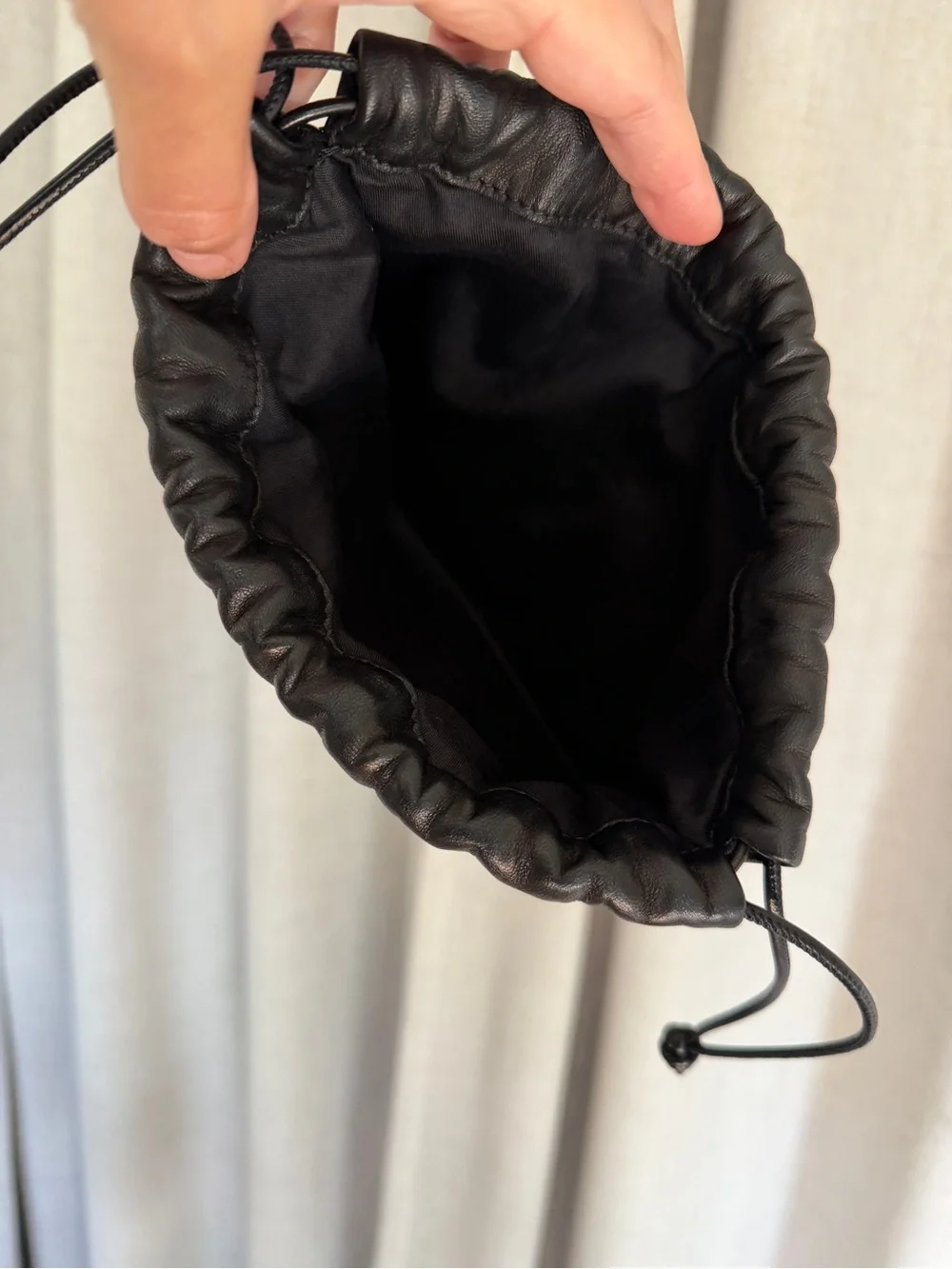 Porto Black Leather Drawstring Clutch